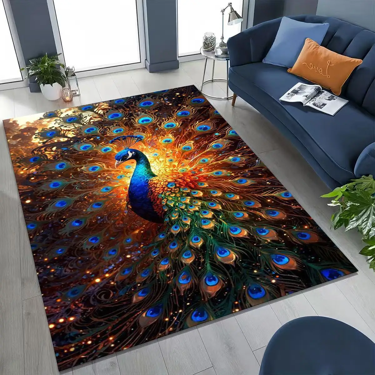 

3D Colorful Peacock Romantic Birds Rug for Bedroom Living Room Sofa Home Doormat Decor,Larger Kid Play Non-slip Floor Mat