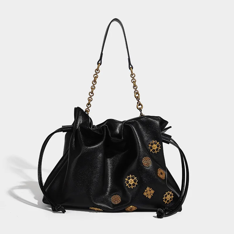 

Модная женская сумка FIRMRANCH: вместительная, с цепочкой, на шнурке, через плечо, с бейджем, в стиле хобо