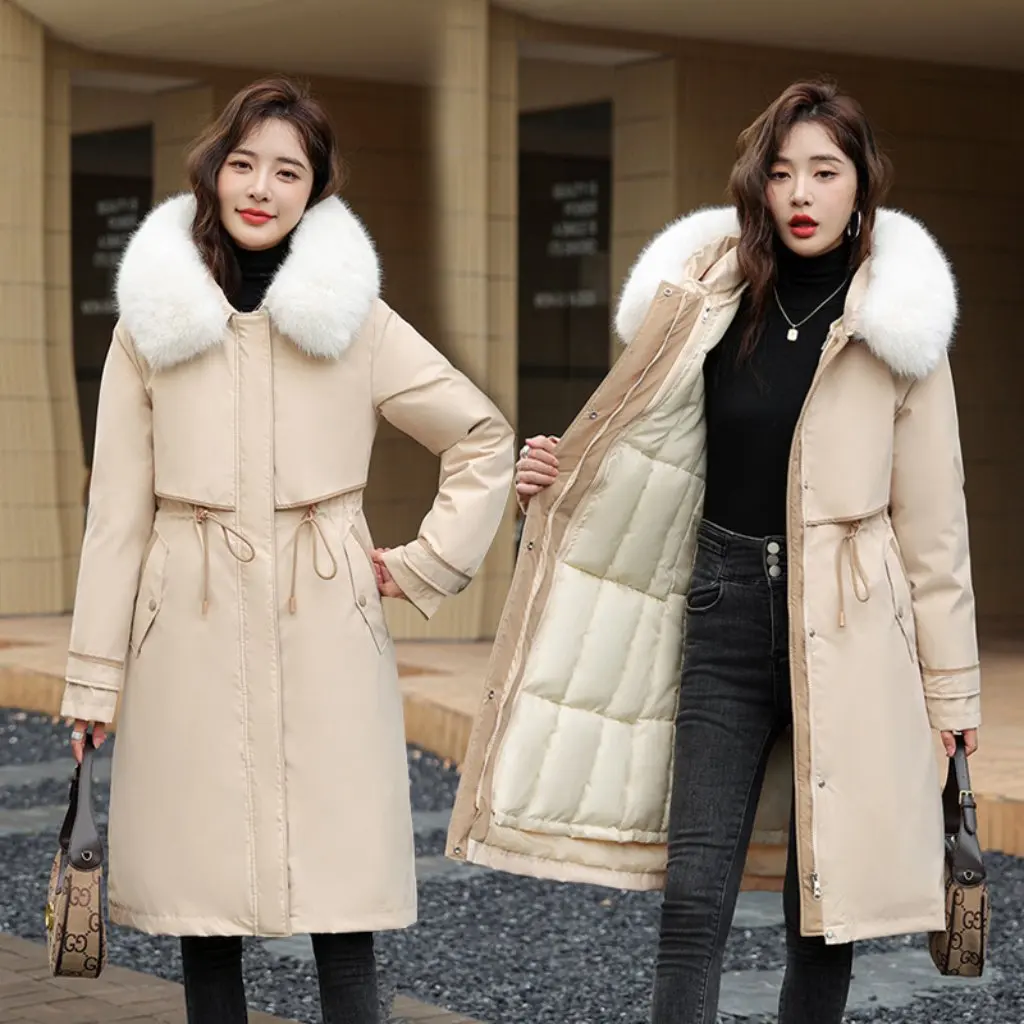 

Women's Cotton-Padded Jacket plus Size Winter down Coat Liner Removable Over-the-Knee Parker Clothing Lengthen Style