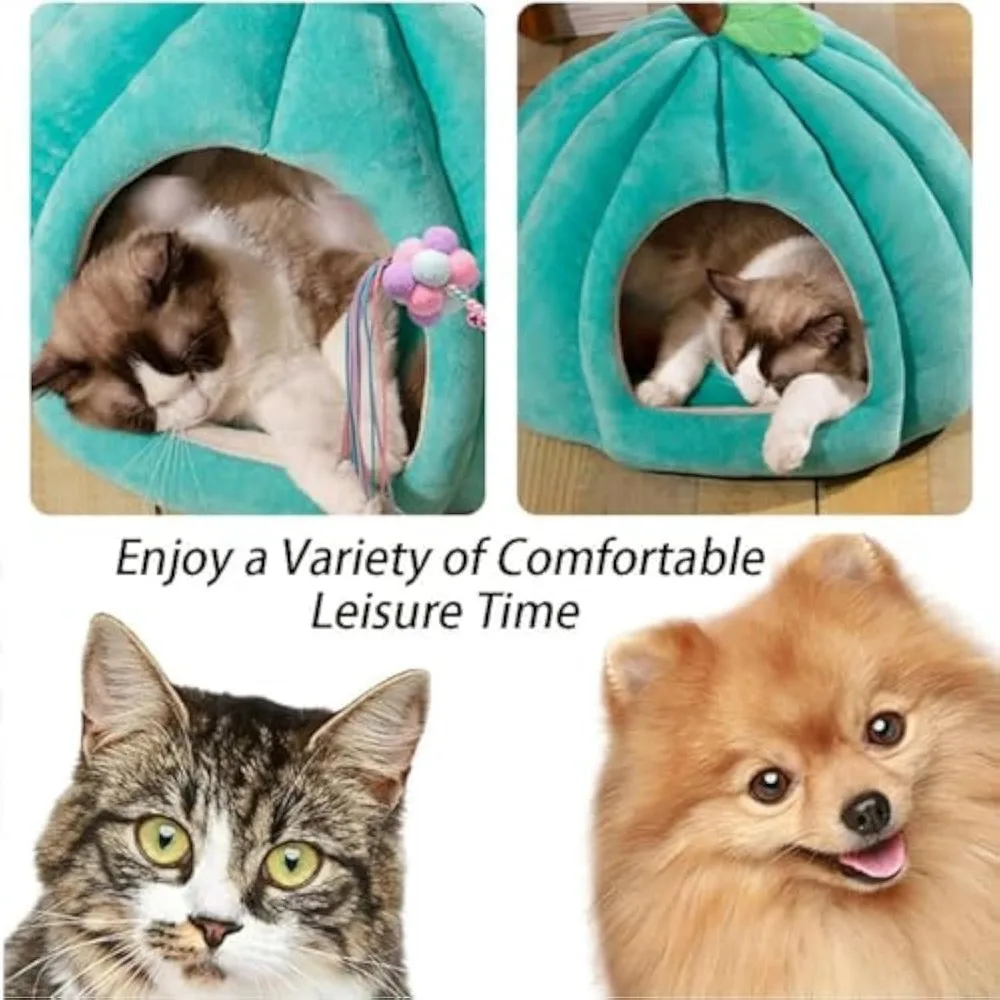 سرير كهف قطط على شكل يقطين مع وسادة قابلة للإزالة للحيوانات الأليفة الصغيرة