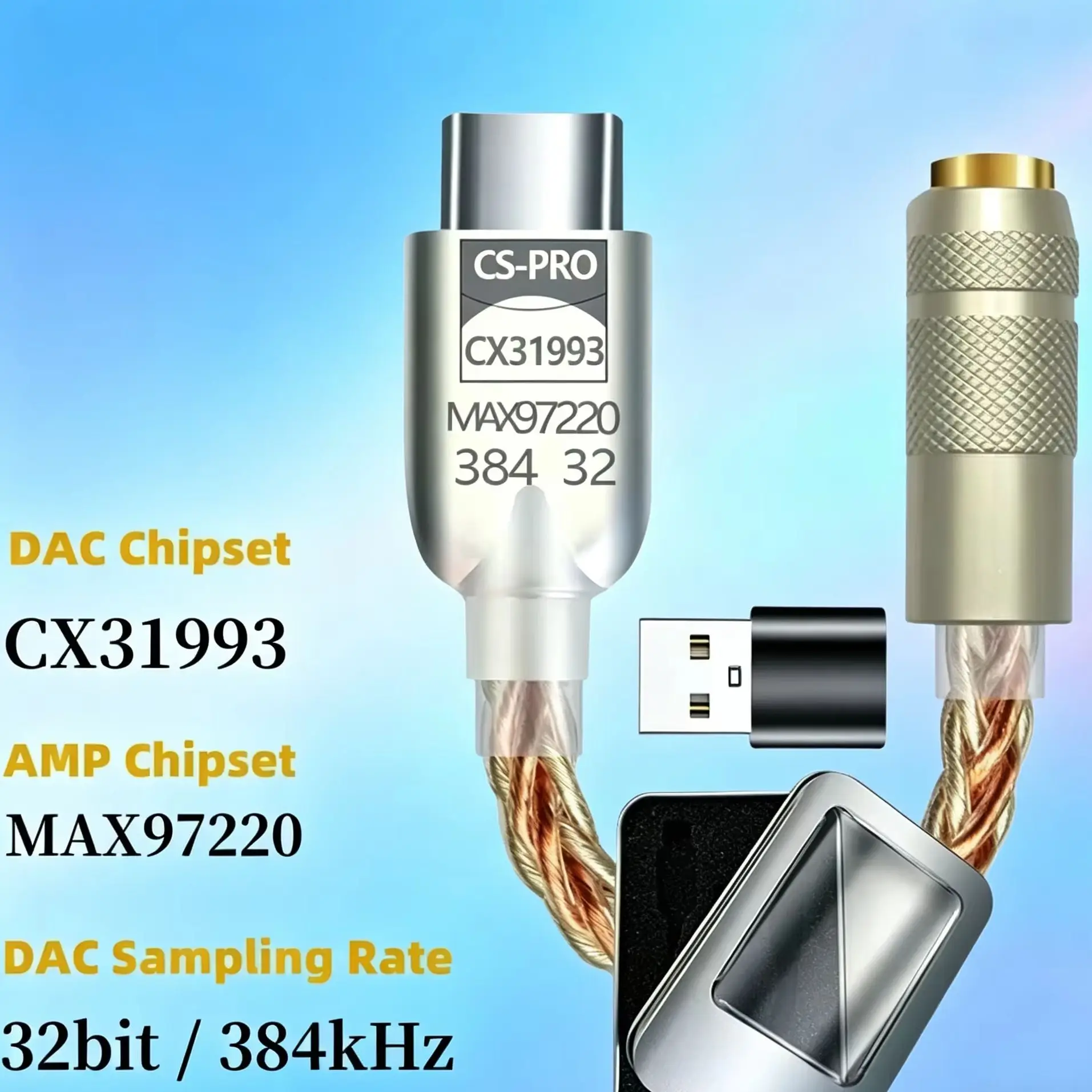2PC Upgraded CX31993 MAX97220 Chip Digital Sound Amplifier Type-C 3.5mm HiFi Adapter 32Bit/384kHz DAC Headphone Amplifier