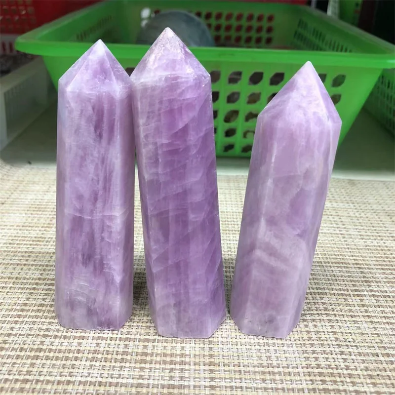 

Purple Kunzite Wand Point Polished Quartz Crystal Natural Stones Gemstones Tower Healing Reiki Home Decoration