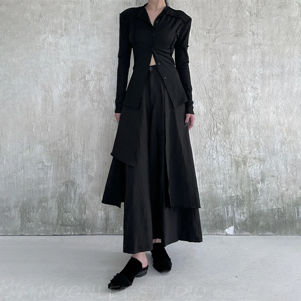 XS-5XL Summer New Unisex Double-Layer Skirt Pants Retro Fashion Trendy Street Casual Loose Breathable Gender-Neutral Bottoms