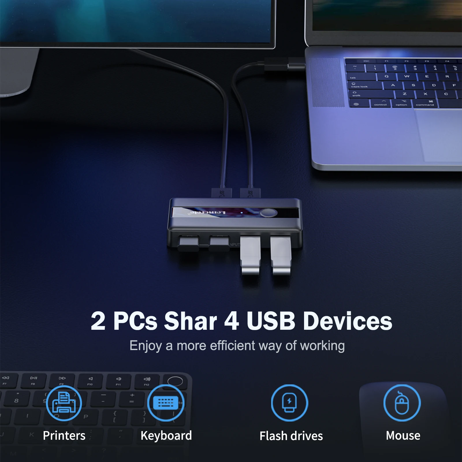 Lemorele H5 USB SWITCH USB 3.0 2 Input 4 Output button KVM Switcher to 5gbps Sharer for Laptop Desktop Printer Computer Keyboard