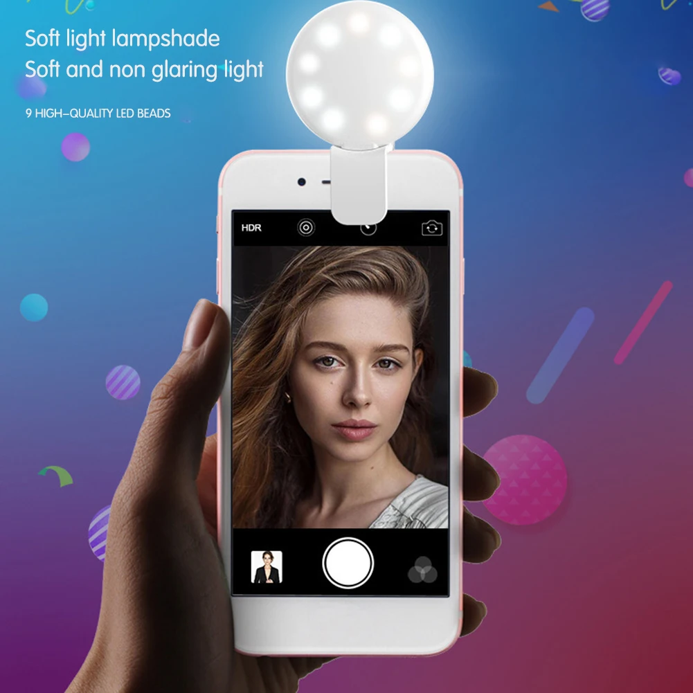 Portable Mini Clip-on LED Selfie Fill Light 3 Levels Light Adjustables Rings Selfie Light For Video Recording