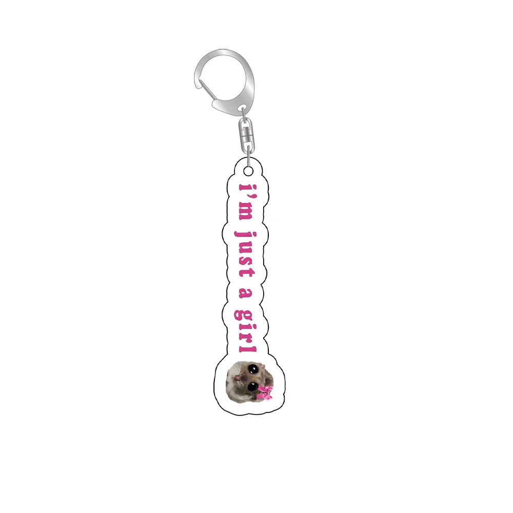 Funny Meme Im Just A Girl Sad Hamster Keychain Cartoon Game Acrylic Key Chain Ring Bag Backpack Charm Car Keyring Pentend Gift