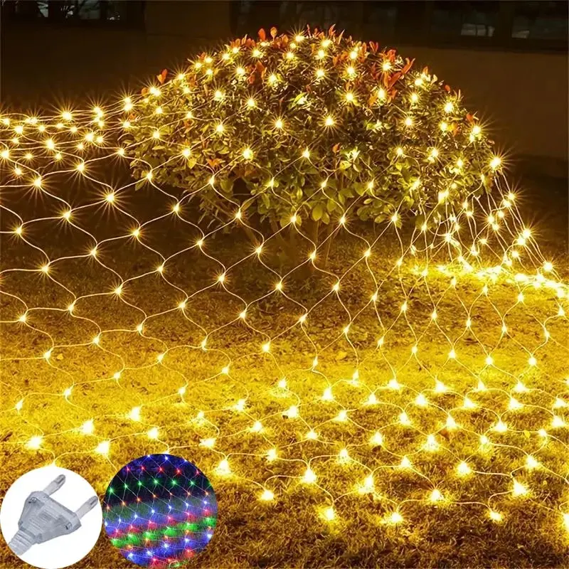 1pc 96LED 220v EU Plug LED Net Mesh String Decorative Lights,1.5*1.5M Christmas Window Decoration Mesh Lights For Weddings