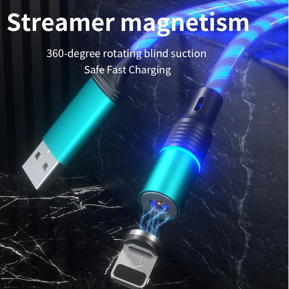 Elough 360 Luminescent Magnetic Cable 3A Fast Charging Micro USB Type C Cable For iPhone Xiaomi Samsung Phone Data Cord Wire image 4
