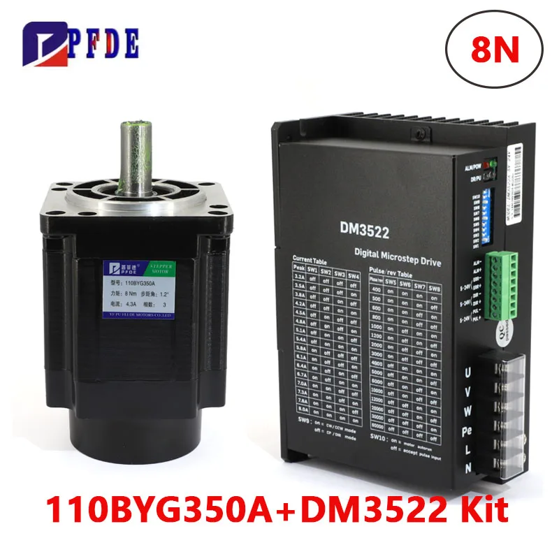 NEMA42 3 Phase Stepper Motor 8N Shaft 19mm with DM3522 High-performance Stepper Driver Kit 85-265VAC 200KHZ for CNC Machine Tool