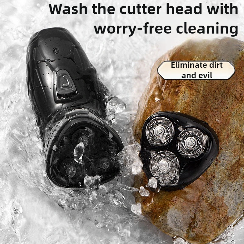 Anel duplo flutuante lavagem de três facas cabeça barbeador elétrico especializado em barbear barbas grossas e duras carregamento usb