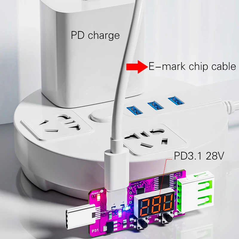 PD3.1 28V Carica rapida Trigger Misuratore di tensione automatico Amperometro Caricatore PD Power Bank Alimentazione Tipo-c Rilevatore digitale di