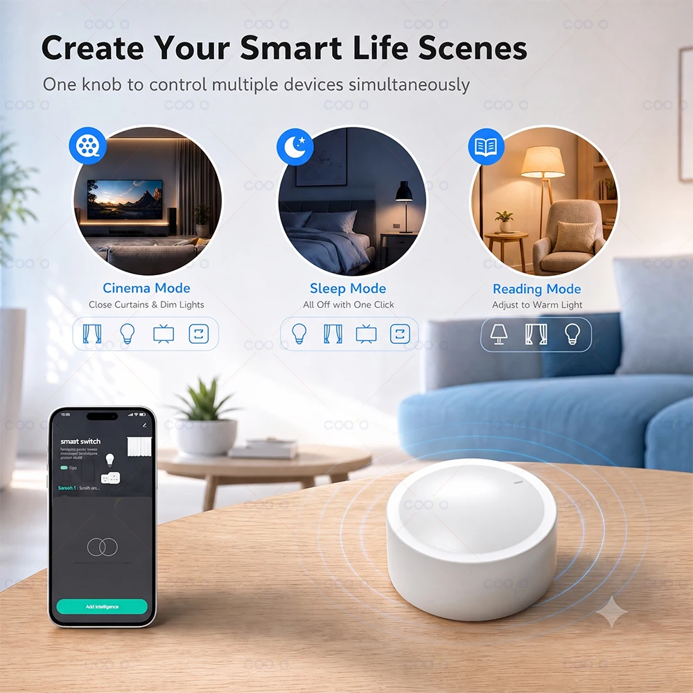 Tuya ZigBee Smart Knob Switch Wireless Scene Button Rotatable Dimmer Switch Home Automation Linkage for Smart Life Zigbee2MQTT view 5