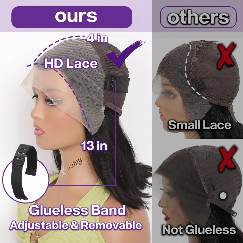 Parrucca Bob Capelli umani 13x4 Parrucche anteriori in pizzo trasparente Capelli umani Pre pizzicati Parrucche corte Bob Glueless Parrucche diritte Capelli umani per le donne