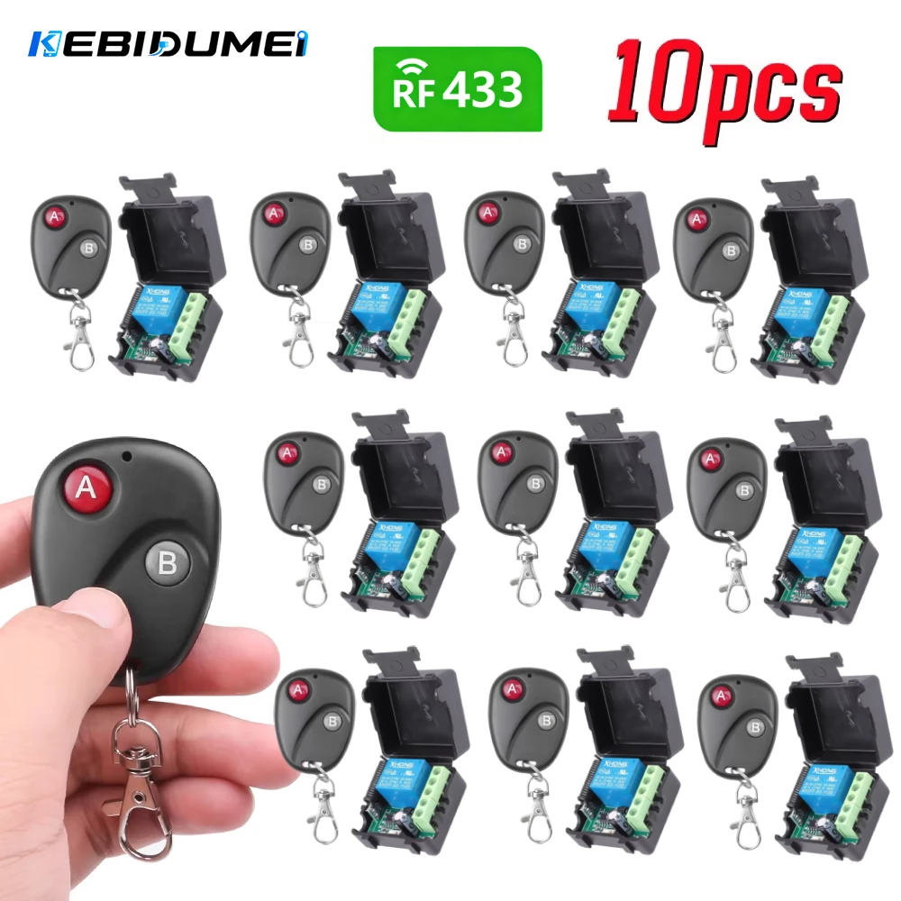 KEBIDUMEI 10PCS 433Mhz Remote Control DC 12V Wireless Switch Mini Module Remote Control Universal for Gate LED Garage Door