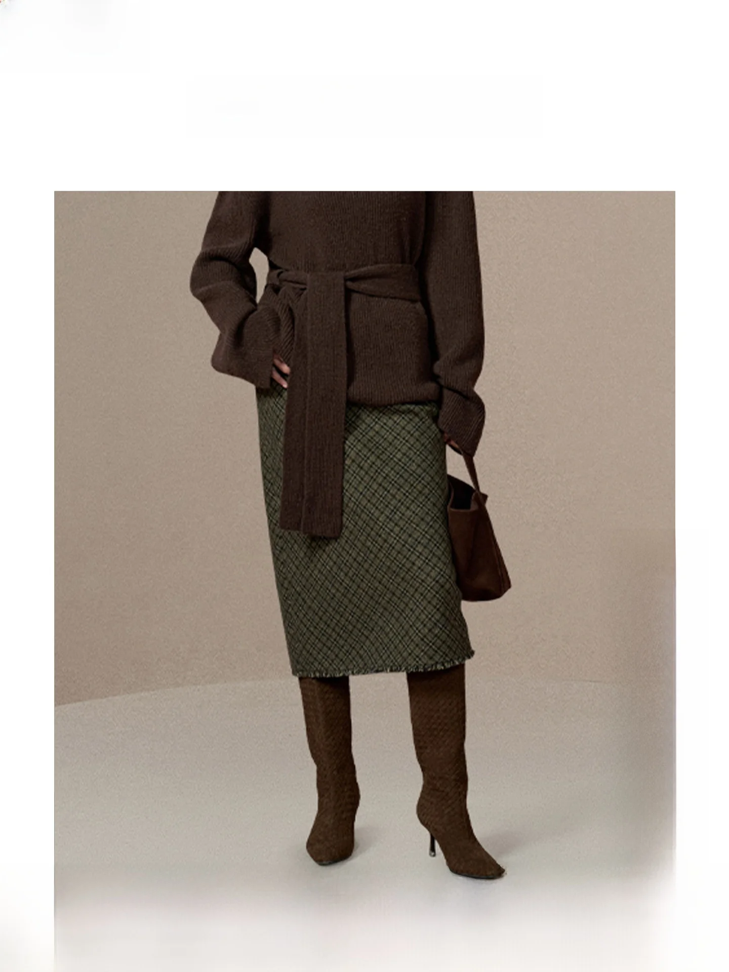 

Винтажная шерстяная юбка ZhiZhi с бахромой и клетчатым узором, универсальная, для повседневной носки, офиса, прямого кроя, миди, для женщин