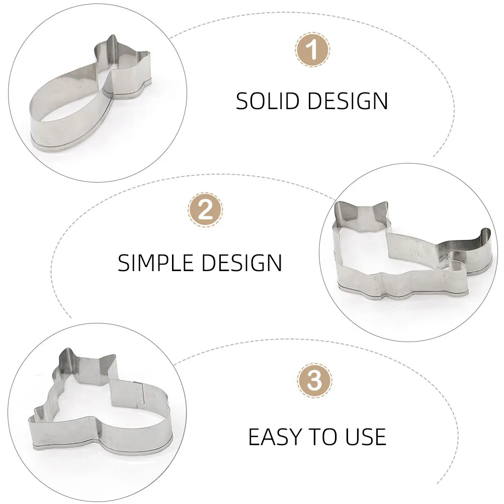 1Set Biscuit Mold 430 Stainless Steel Cat Shape Baking Mold Protective Crimping Easy Clean Silver Fruit Cutter