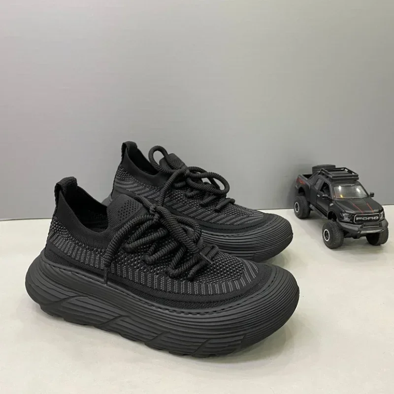 Man Sneakers Summer Black Flying Weaving Breathable Mesh Zapatos Hommes Casual Quick-dry Soft Sole Sport Shoes Outdoor image 2