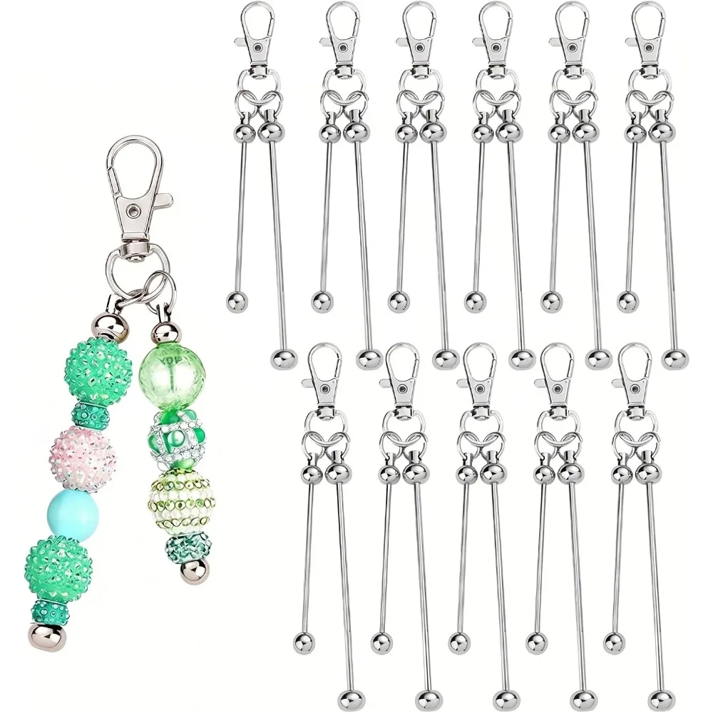 11 pieces double-bead keychains, DIY bead-string keychain making kit