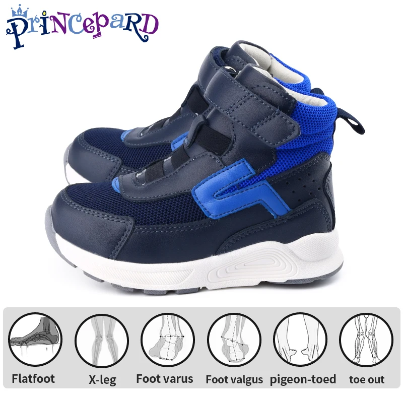 PRINCE PARD Orthopedic Boots for Toddlers Children Sneakers with Arch Support Insoles High Top Boys Shoes for Heel Valgus Varus