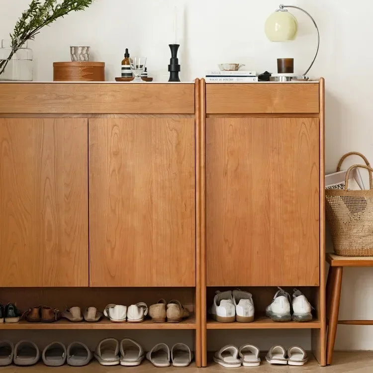 cabinet 2nd generation, solid wood rattan entrance cabinet Japanese retro storage foyer small apartment