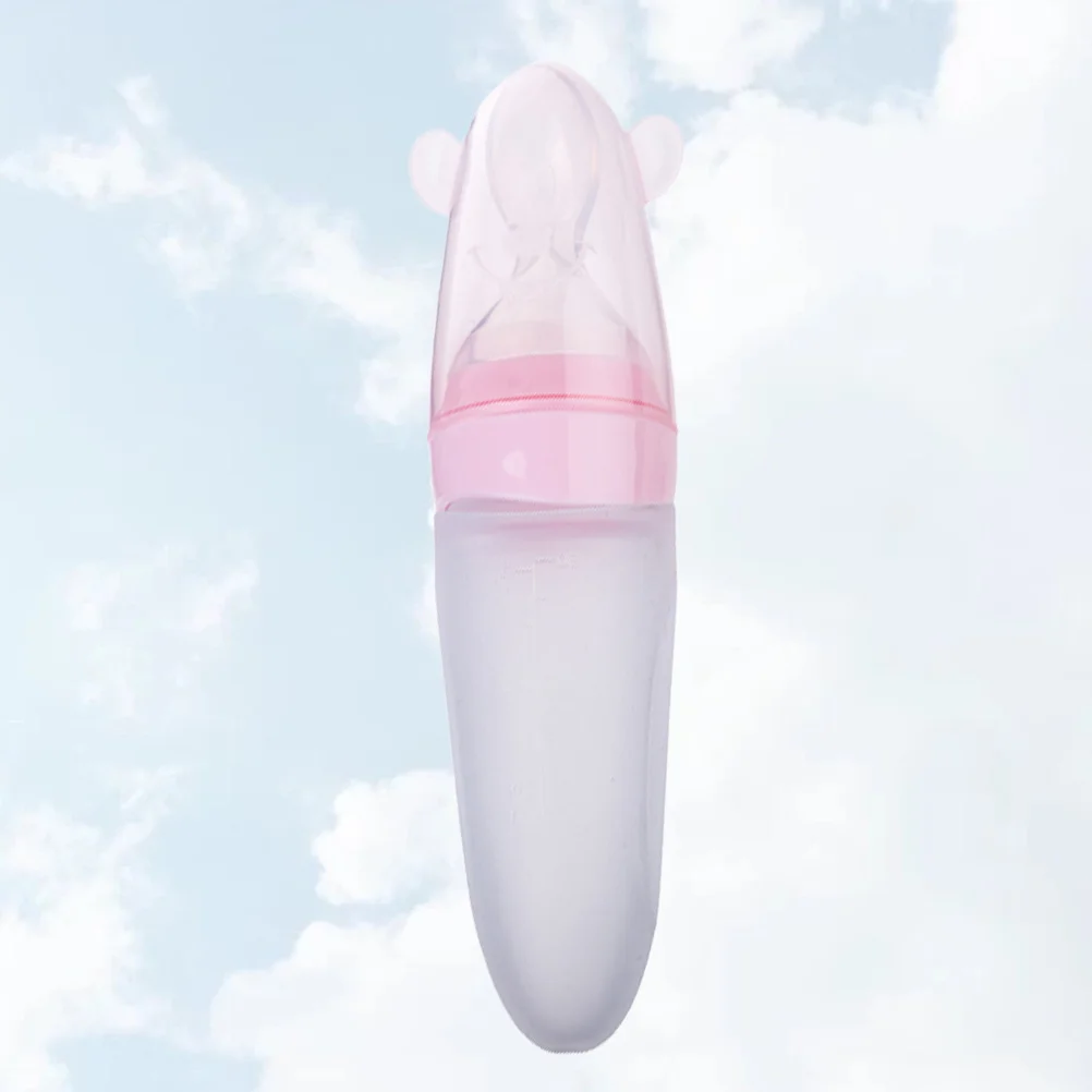 

Pink Silicone Feeding Spoon Baby Squeezing Bottle Easy Pureed Rice Paste Feeder Food Supplement Tool Feeding Bottles