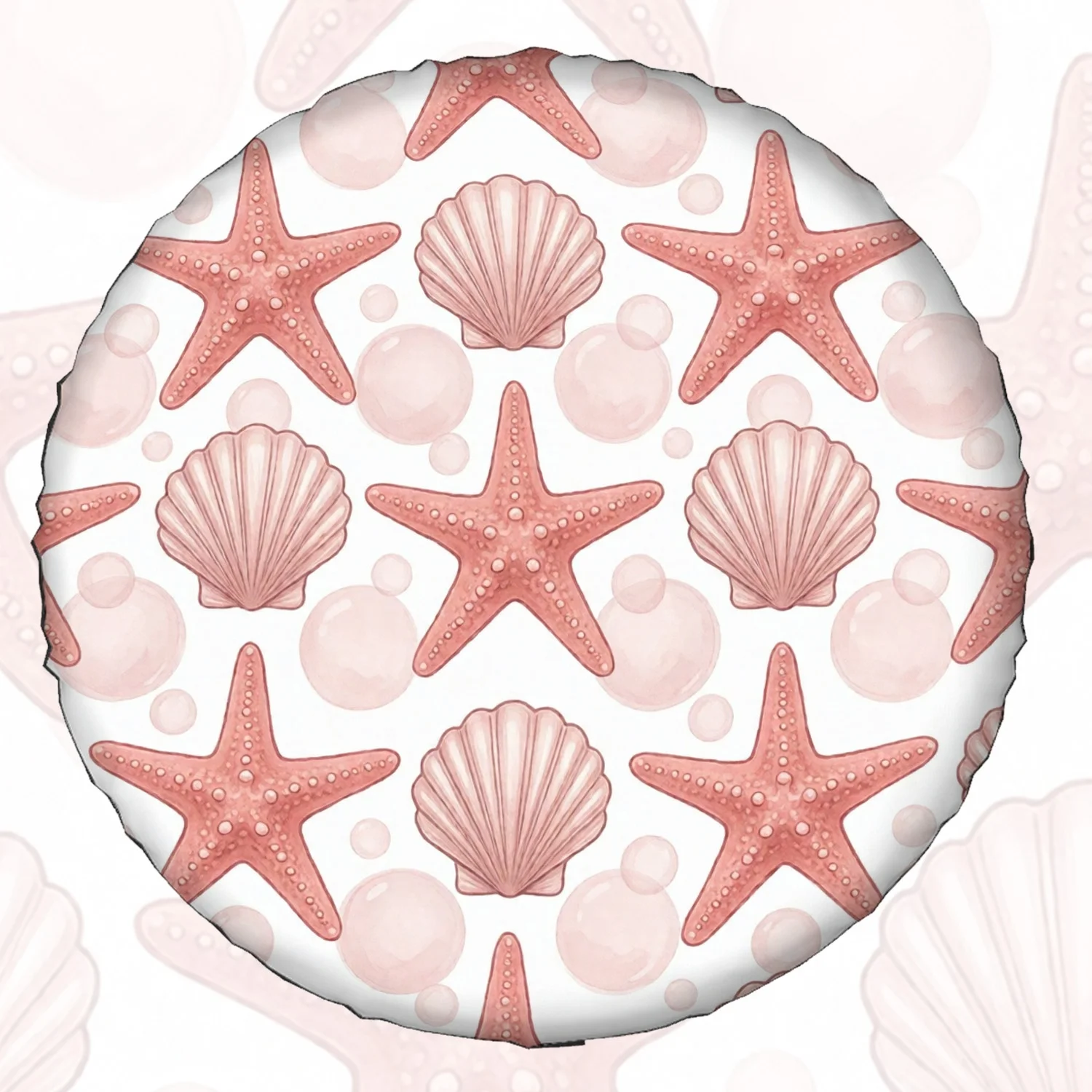 1pc Spare Tire Cover Soft Pink Marine Starfish Shell Repeat Pattern Weatherproof Dustproof Wheel Protectors Universal Wheel Cove