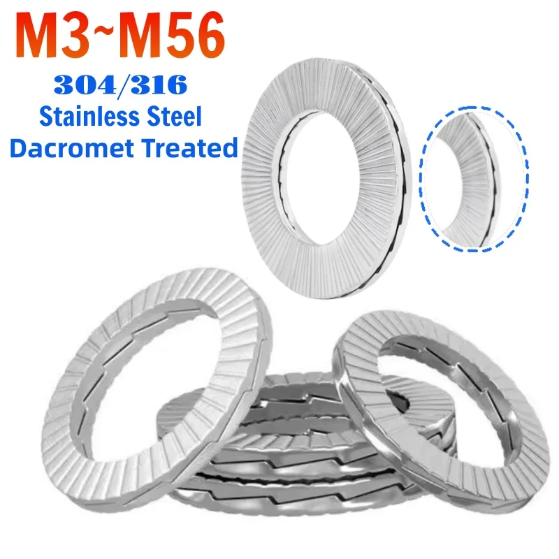 Beicai SUS304/SUS316stainless Steel Dacromet Double Deck Self-locking Washer Wedge Lock Loose Shock Proof Gasket M3 M4-M56