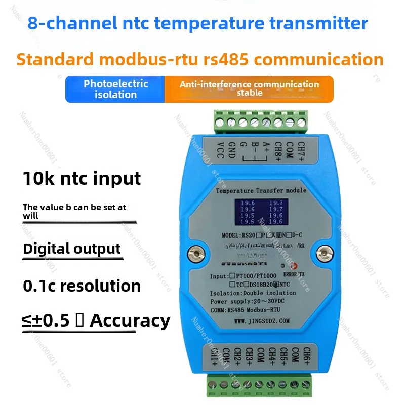 8-Channel NTC Temperature Transmitter 10K Thermistor To RS485 Acquisition Module Supports PLC RS20N-C