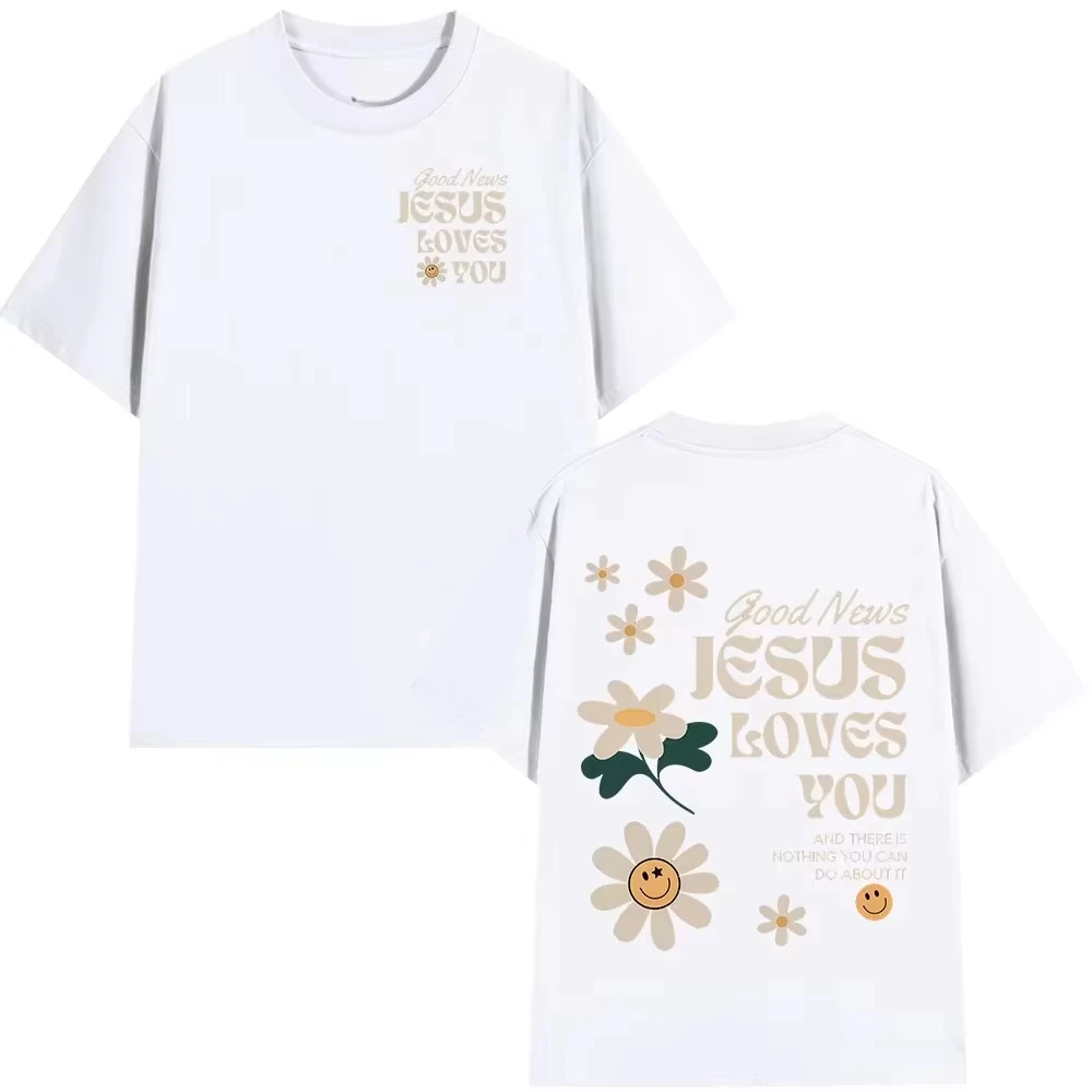 Good News Jesus Loves You Christian Bible Verse T-shirts Men's Women Clothing Fashion Harajuku Short Sleeves T Shirts Streetwear