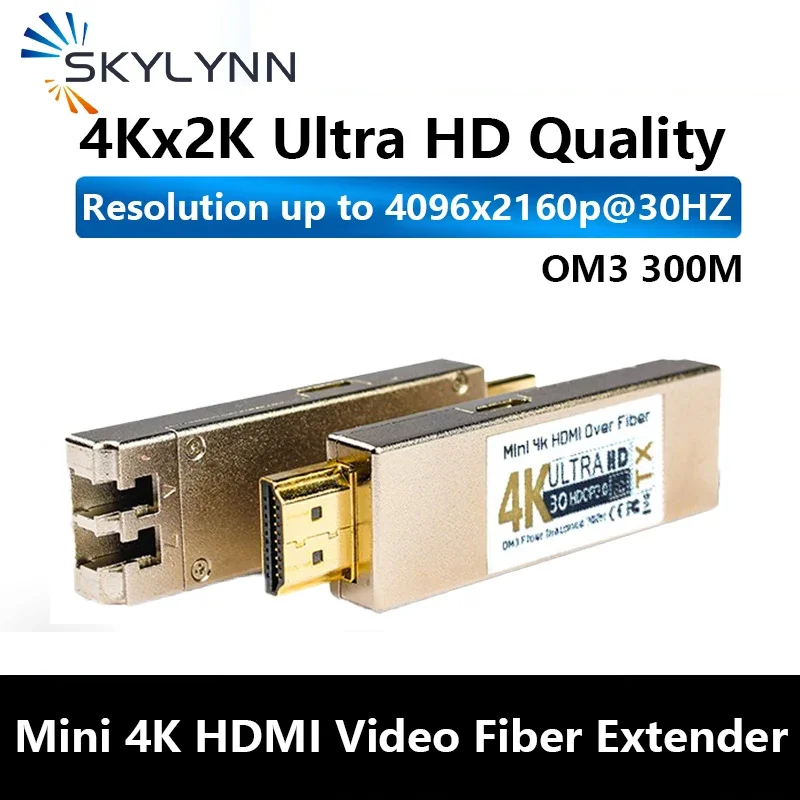 Mini 4K HDMI Fiber Converter, 4K@30Hz Video Optical Transceiver OM3 300m HDMI Extender Support HDMI 1.4a & HCCP1.2 SKYLYNN