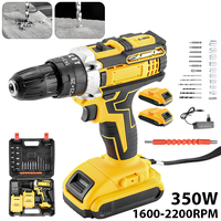 350W Electric drill Electric Impact Screwdriver Multifunctional Drill Power Tool Setting 2 Gear Speed with 2 Batteries