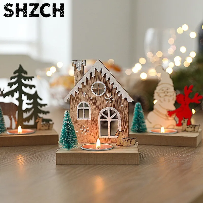 Christmas Nordic Wooden Santa Claus Elk Candlestick Window Desktop Ornament