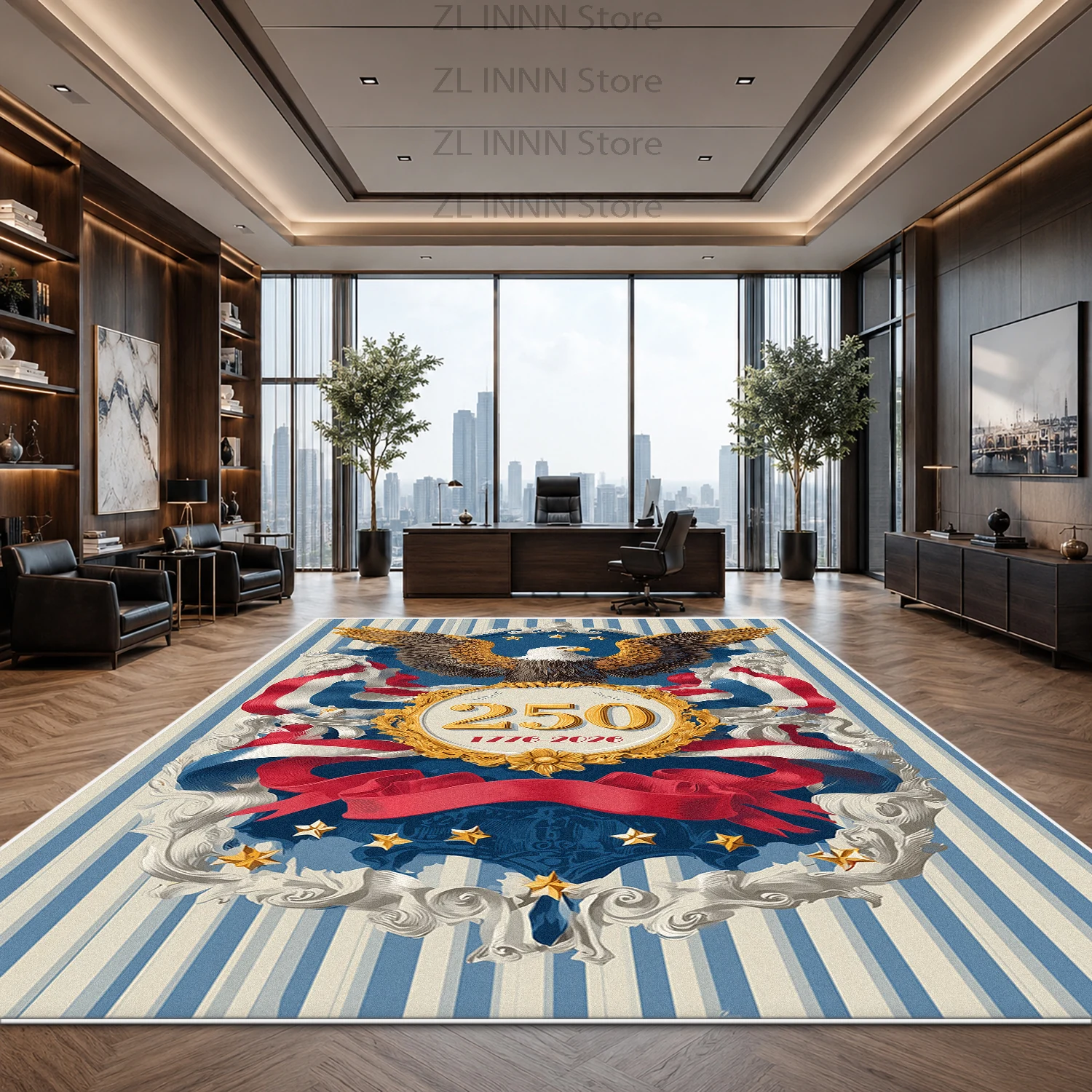 USA 250th Blue White Stripes Carpet for Living Room Decoration Home Large Size Custom Printed Rugs Office Area Fluffy Foot Mat