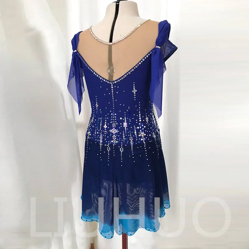 LIUHUO Ice Figure Skating Dress Girls Blue Gradient Women Teens Stretchy Spandex Competition Wholesale