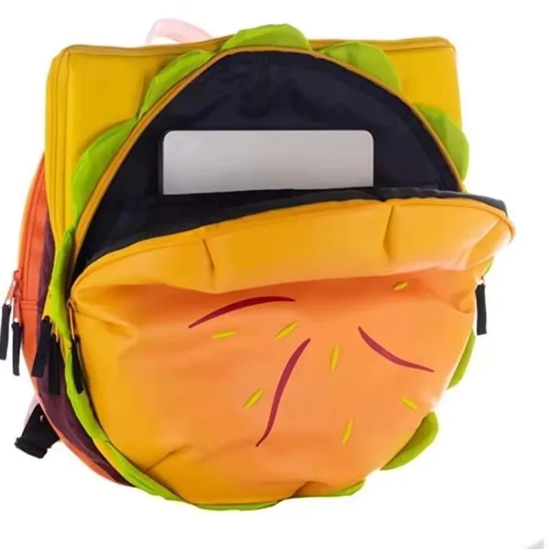 Stylish Hamburger Daypack Laptop Storage Zipper Portable Casual Tote PU Cheeseburger Backpack for Unisex Travel Outdoor Vacation