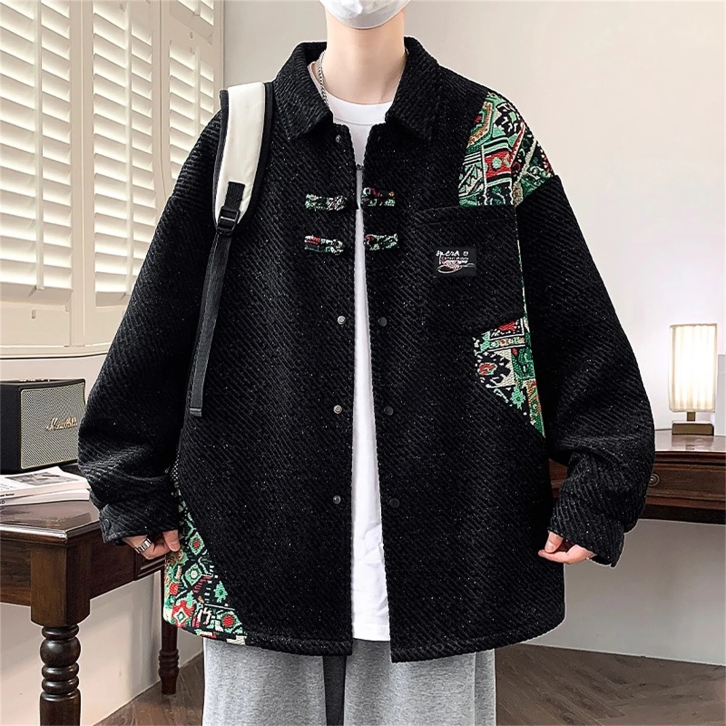 

New Chinese Sle Men's Jaet Spring Autumn Loose Casual Trendy Brand Cool Teenage Small Fraance Sle Coat Cotton Polyester