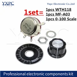 1sets WTH118 2W 1A Potentiometer 1K 2.2K 3.3K 4.7K 5.6K 10K 22K 33K 47K 100K 330K 470K 500K 560K 1M ohm with MF-A03 0-100 Scale
