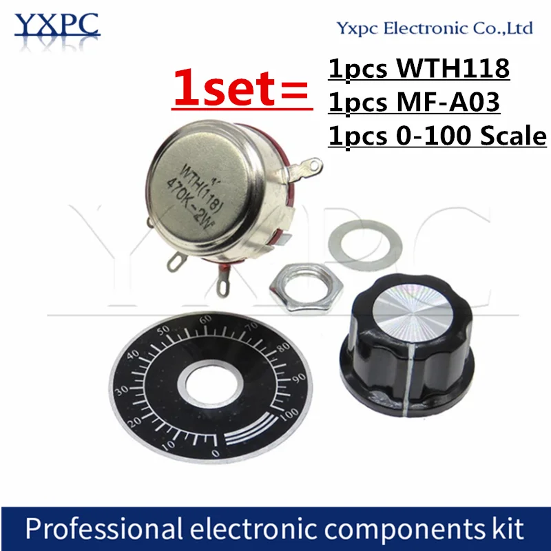 1sets WTH118 2W 1A Potentiometer 1K 2.2K 3.3K 4.7K 5.6K 10K 22K 33K 47K 100K 330K 470K 500K 560K 1M ohm with MF-A03 0-100 Scale