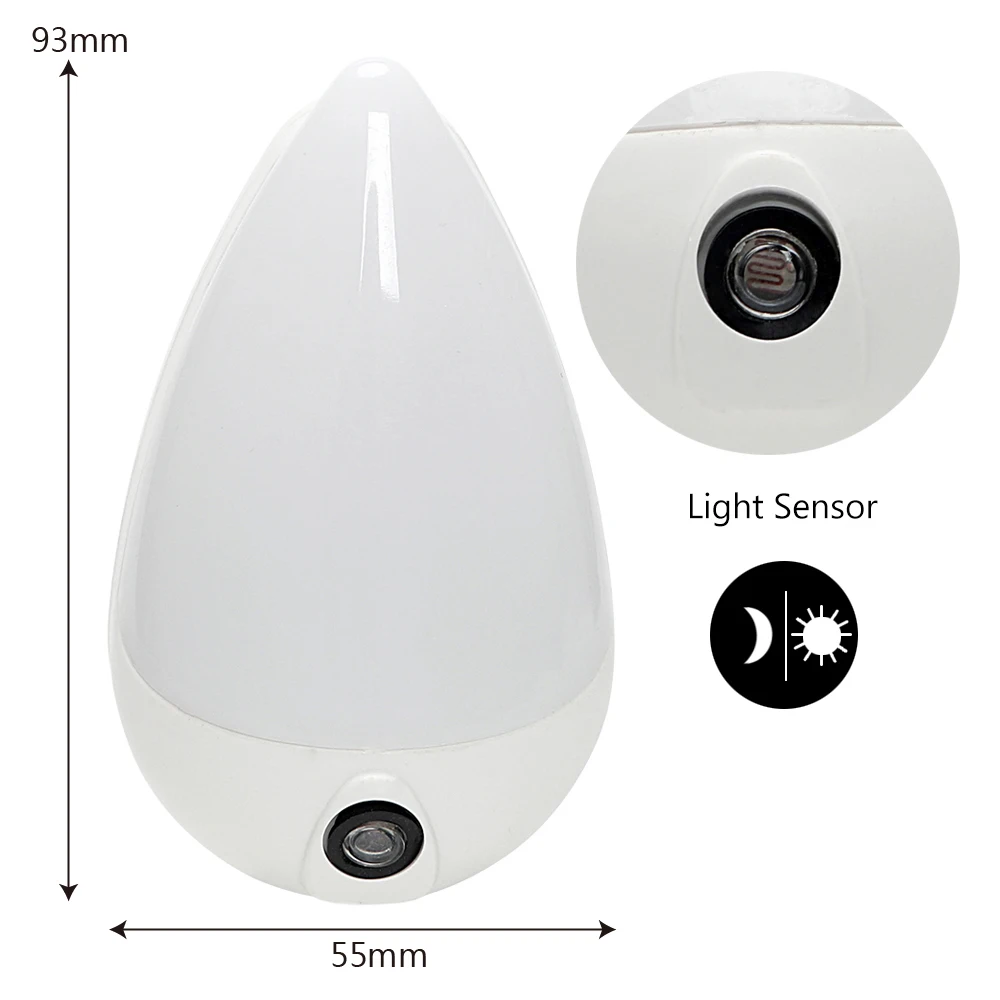 1W Wall Socket Lamp 90 Degree Rotation For Children Bedroom LED Night Light Smart Light Sensor Water Drops EU Plug