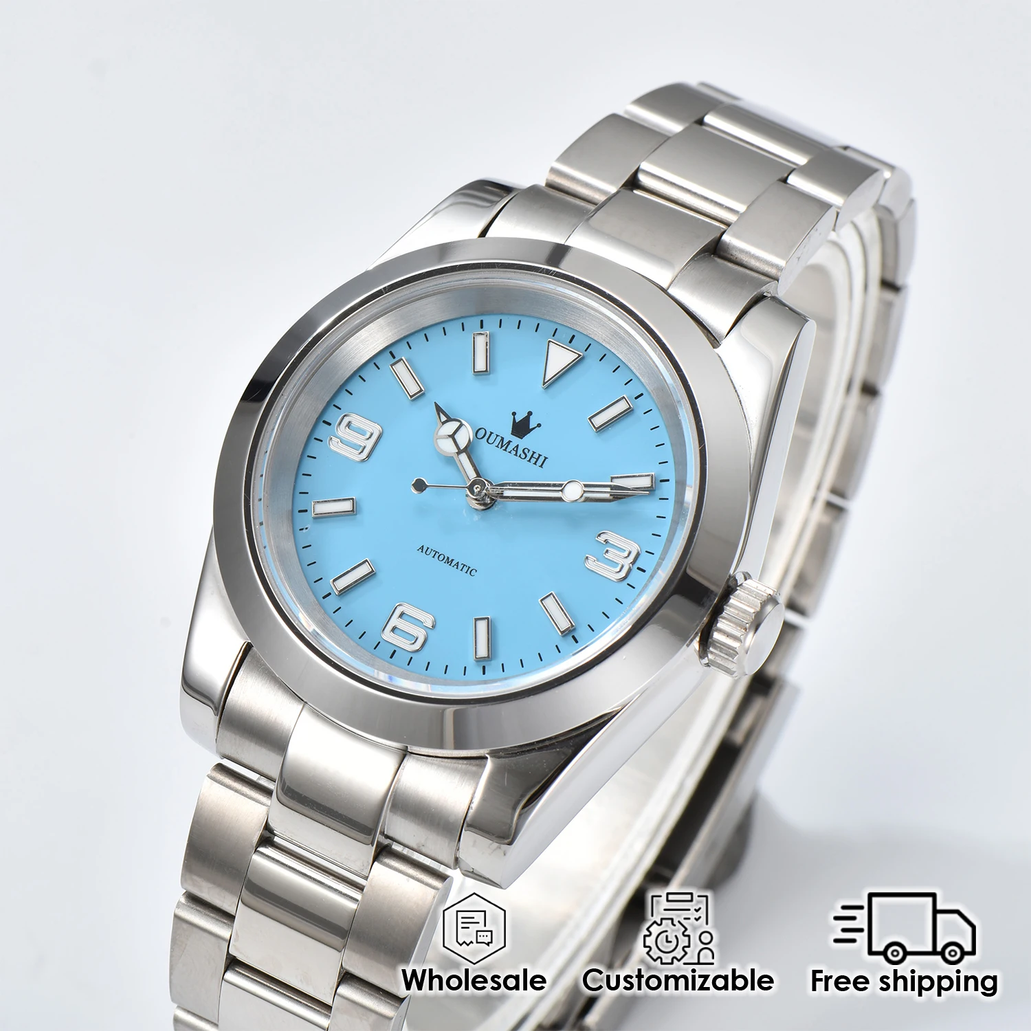 Relógio masculino 39mm nh35 movimento mecânico automático clássico e elegante mostrador luminoso vidro de safira relógio personalizado masculino