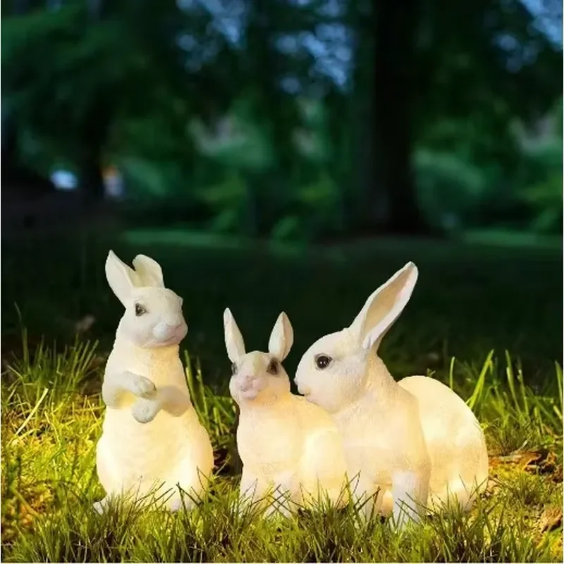 Outdoor Garden Landscape Simulated Animal Sculpture Lamp LED Luminous Resin Fiberglass Rabbit Motif Light