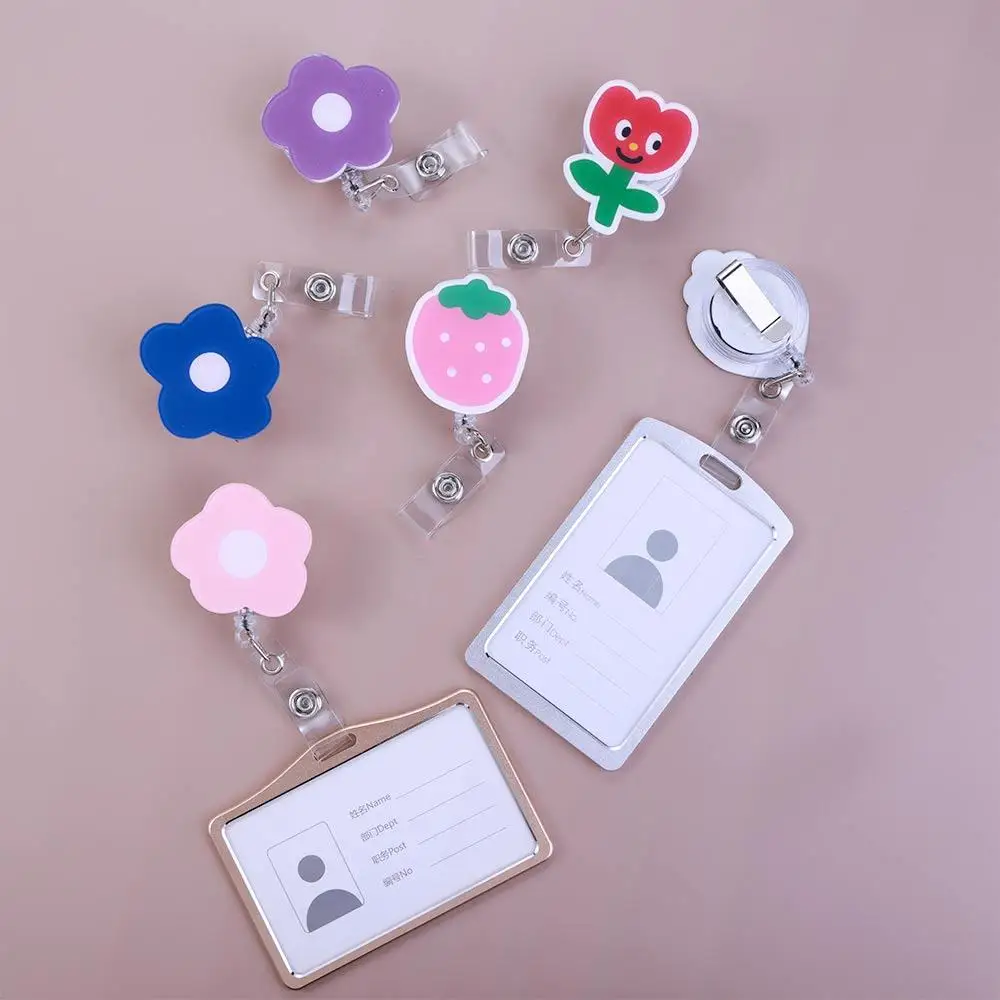 

Color Office Supplies Acrylic Cartoon Reel Clip Student Name Card Holder ID Card Clips Badge Holder Retractable Badge Reel