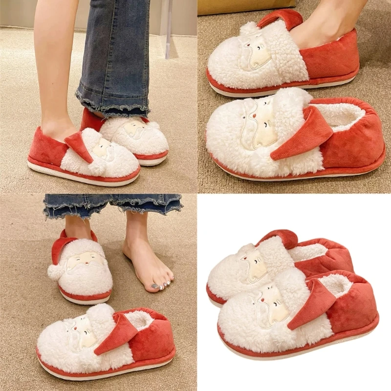 Christmas Slippers Plush Cotton Slippers Comfortable Wear Slip Resistant Women Bedroom Shoes Warm Winter House Slippers