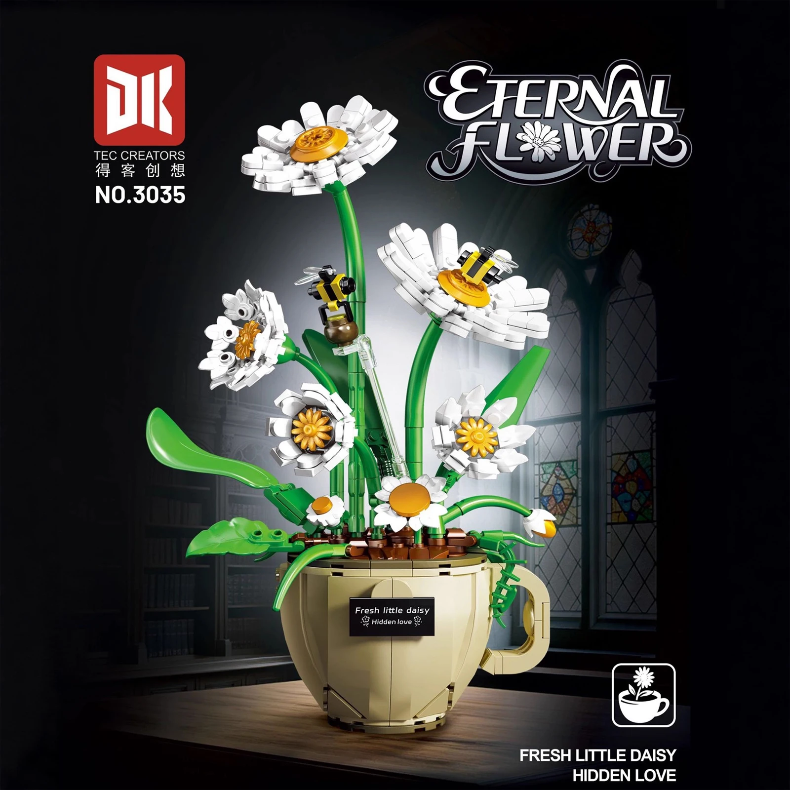 DK3035 Coffee Cup Daisy 496pcs Building Kit DIY Floral Succulent Planter Model Small Particle Blocks for Home Decor Xmas Gifts