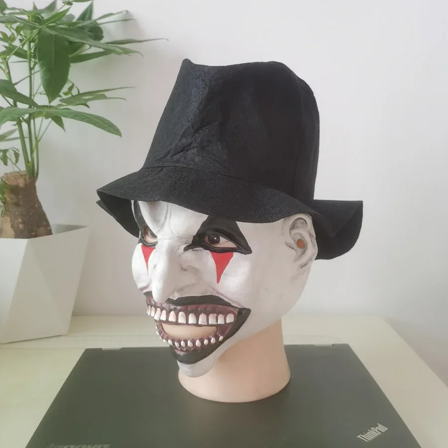 With Hat Evil Joker Jester Mask With Hat Clown Face Masks Latex Halloween Masquerade For Adult Costume Head Covering Helmet image 3
