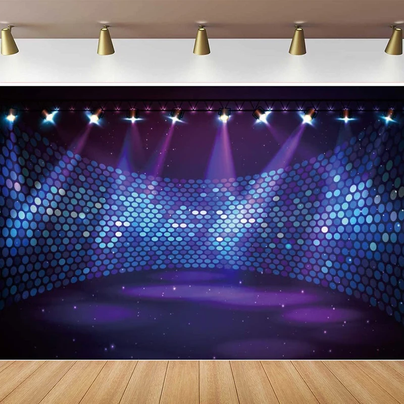 Disco Party Photography Backdrop Dace Music Show Entertainment Free Stage Concert Club Purple Spotlight Lights Background Poster