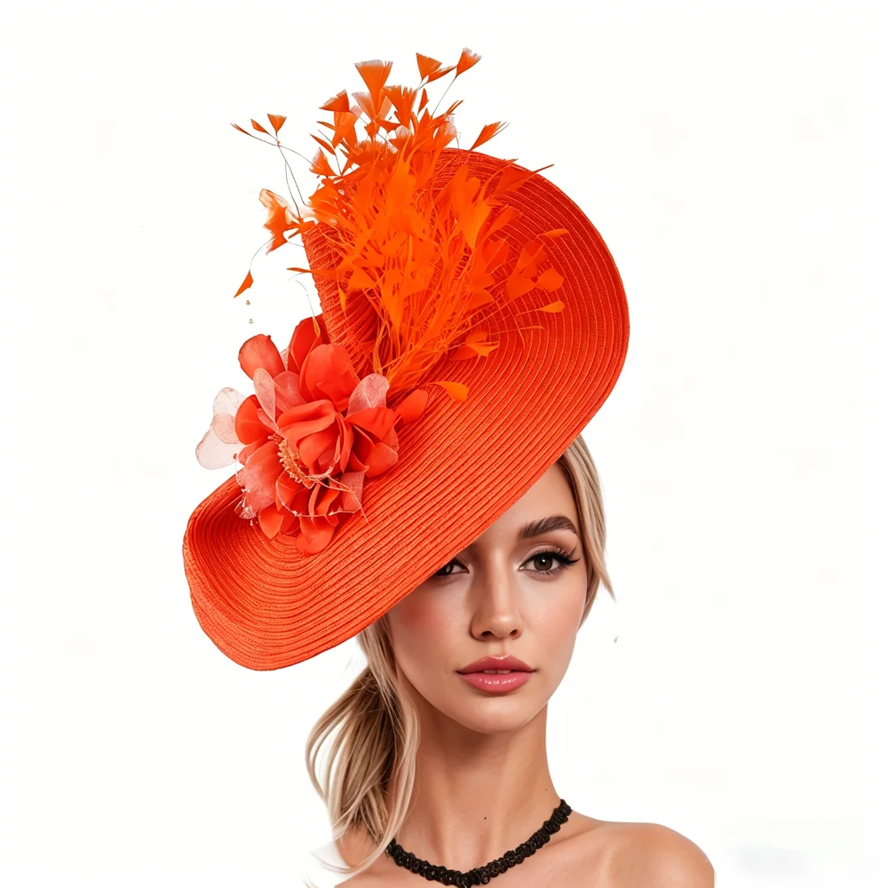

Эффектная шляпка-фасцинатор с перьями, соломенная, ручной работы, для чаепития, в стиле Кентукки, с цветочным декором, женская шляпка-фасцинатор, шляпка-пилюлька для Дерби