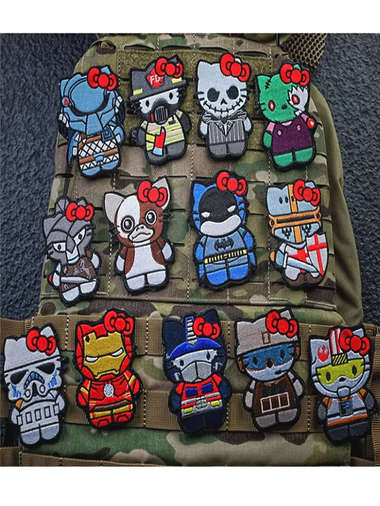 

New Hello Kitty Marvel Embroider hook and loop Patch Anime Tactical Morale Badge Applique For Jacket Jeans Hat accessory patches