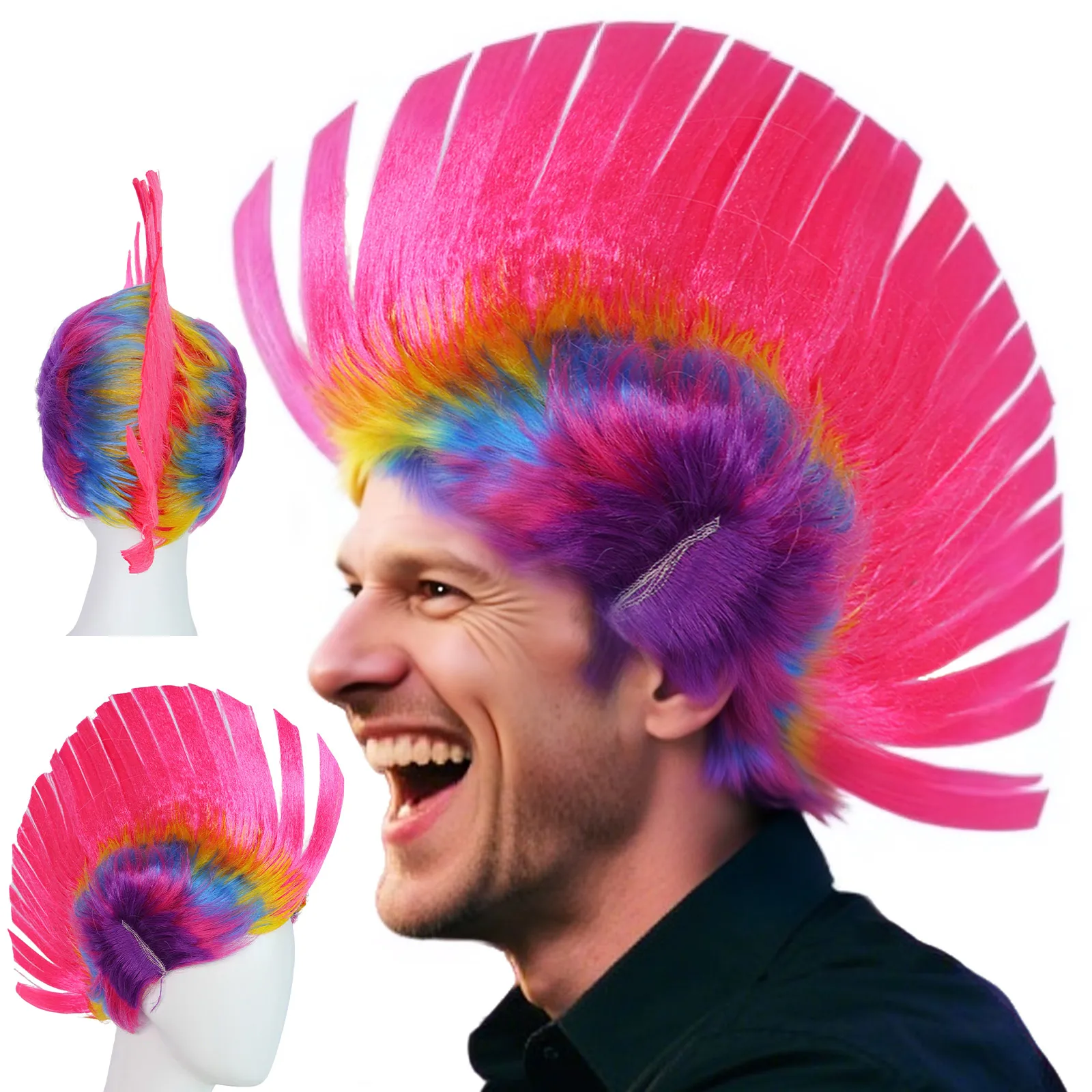 Regenboog Synthetische Cosplay Pruik Mohawk Pruik Hallowmas Maskerade Punk Mohican Kapsel Hanekam Haar Cosplay Pruik