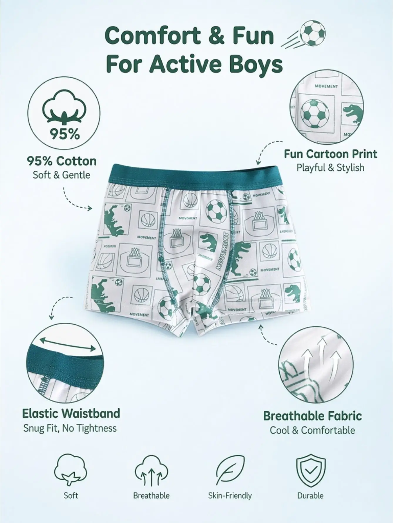 16 Pack Kids Cotton Boxer Umderwear High Elastic Waist and Breathable Underpants for Boys